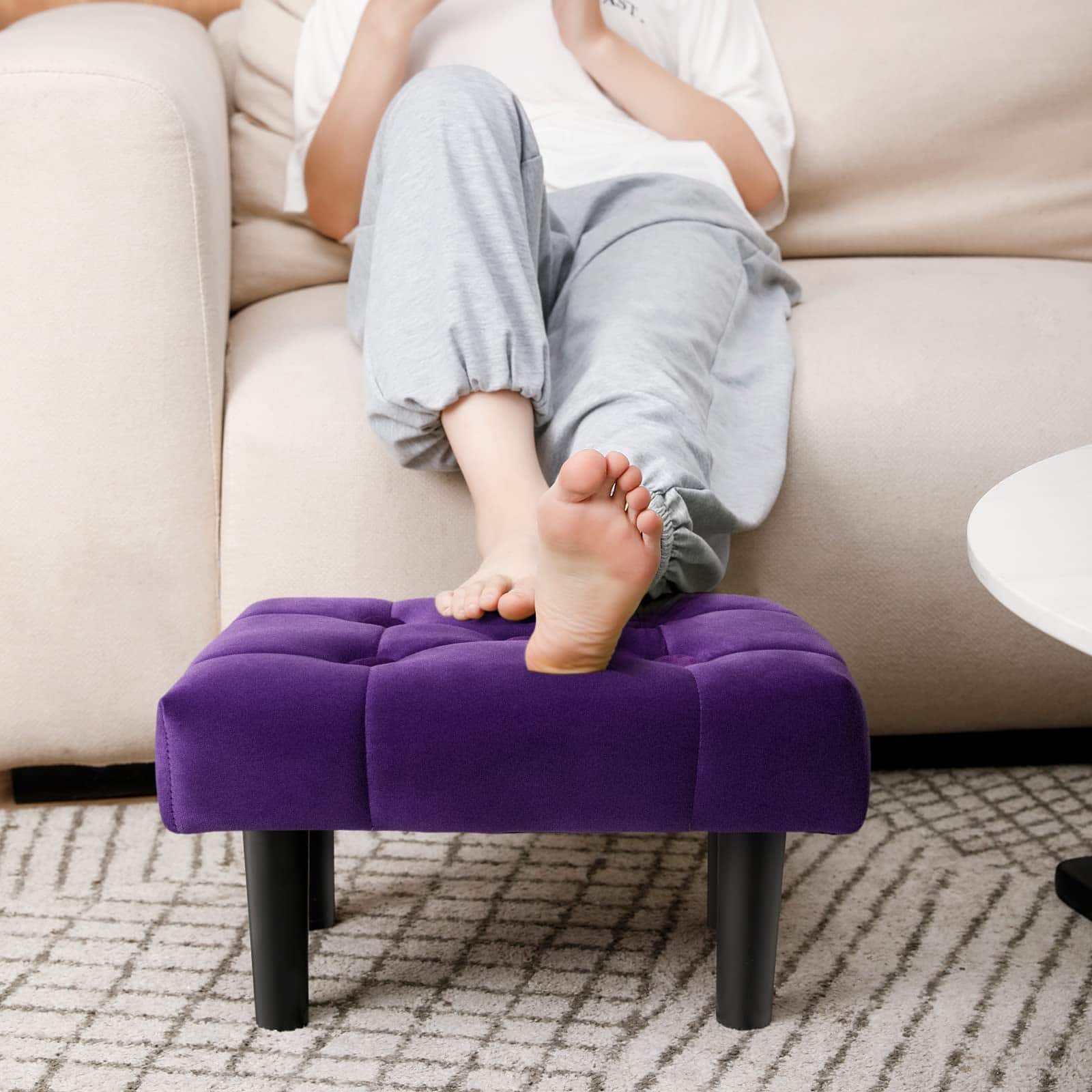 JETRANSPORT - Small Footstool Ottoman Wooden Foot Stool Wood Sofa Footrest Extra Seating Living Room Entryway - Purple 1 PACK