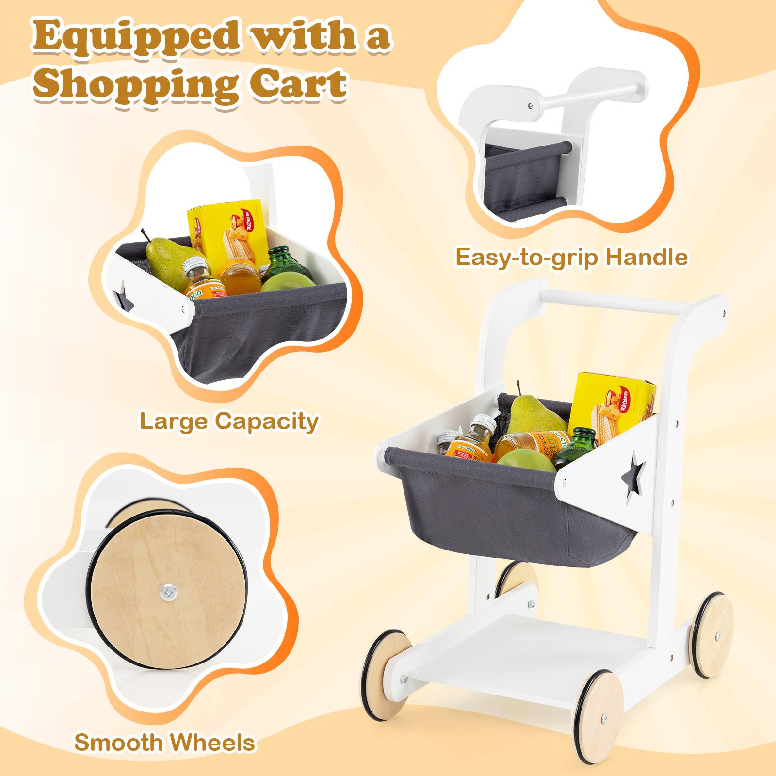 - Equipped with a Shopping Cart
- Easy-to-grip Handle
- Large Capacity
- Smooth Wheels