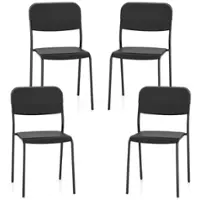 Costway Modern Dining Chairs Set of 4 with Tilted Backrest & Sturdy Metal Legs Plastic - Black - Front_Zoom