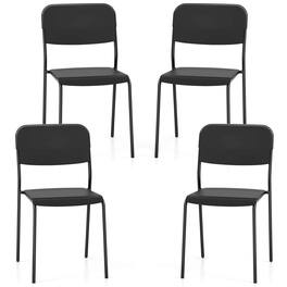 Costway - Modern Dining Chairs Set of 4 with Tilted Backrest & Sturdy Metal Legs Plastic - Black
