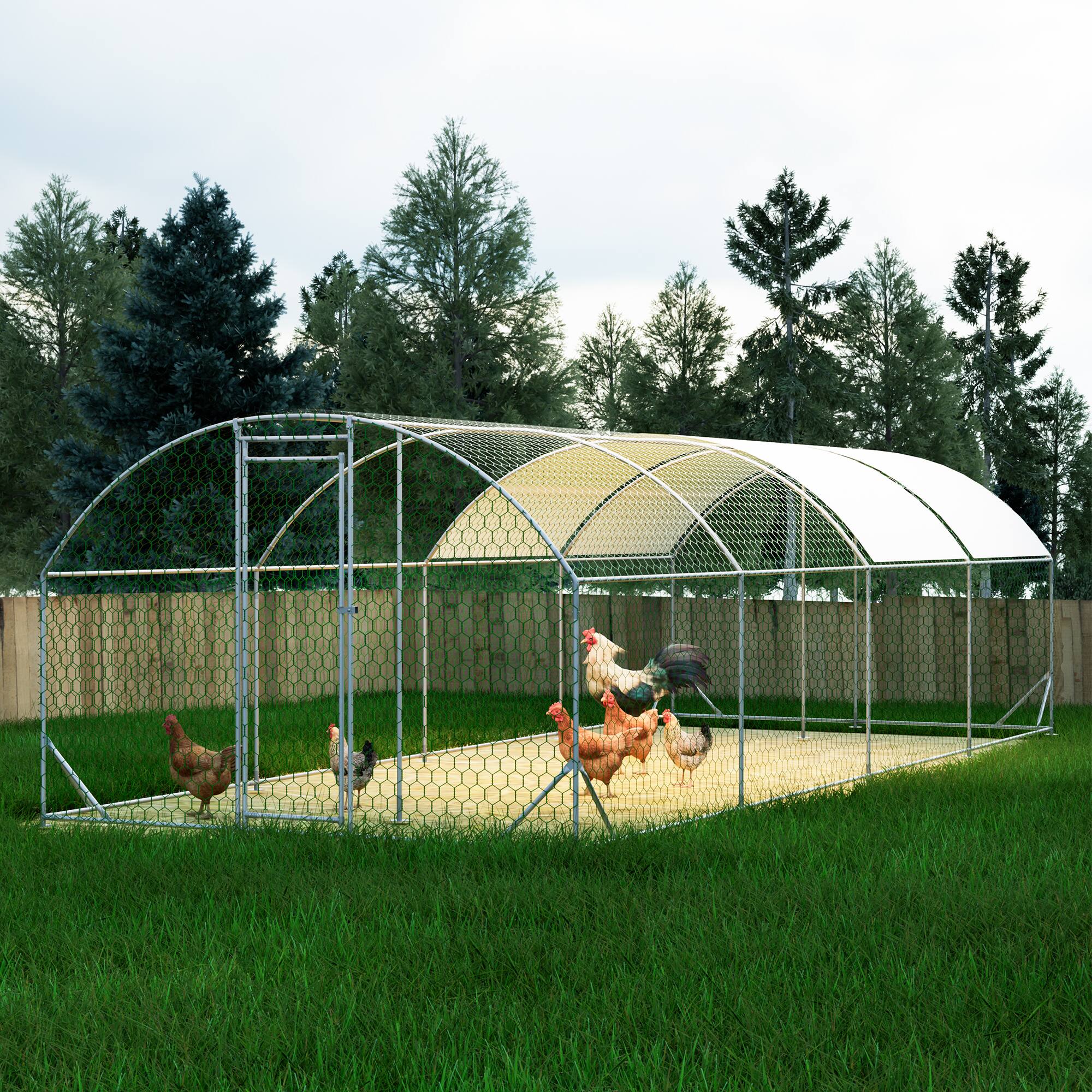 Angle. Mondawe - 26ft x 9ft Large Metal Walk-in Chicken Coop with Waterproof Cover.