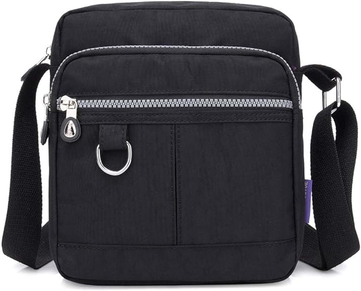 Front. Vulpecula Spade - Casual Nylon Purse Handbag Crossbody Bag Waterproof Shoulder Bag for Women - Black.