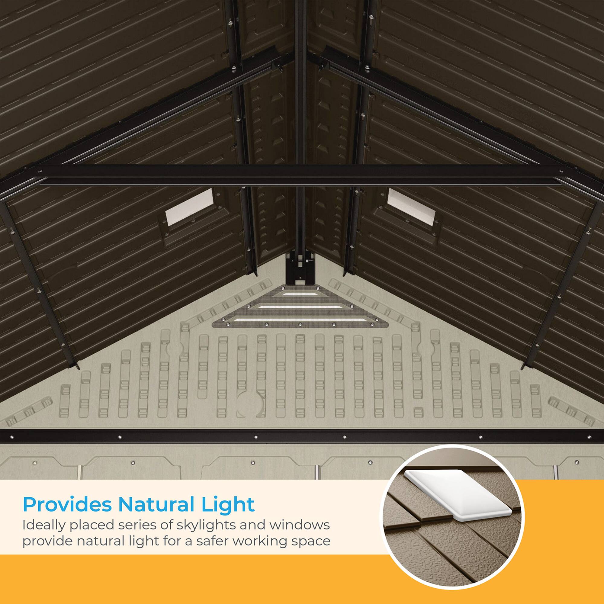 Provides Natural Light  
Ideally placed series of skylights and windows provide natural light for a safer working space