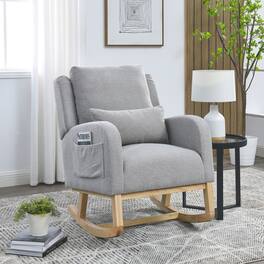 GOODSILO - Modern Accent High Back Living Room Casual Armchair Rocker with Lumbar Pillow & Side Pockets - Gray