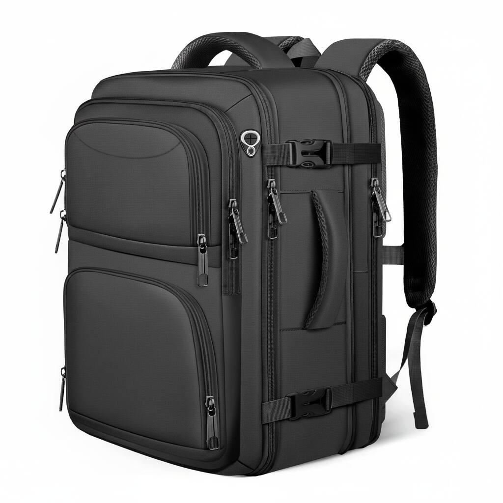 Left. ZUQIETA - ZUQIETA Expandable TSA-Approved Carry-On Backpack for 17.3" Laptop, Lightweight Business Travel Bag in Black - Black.