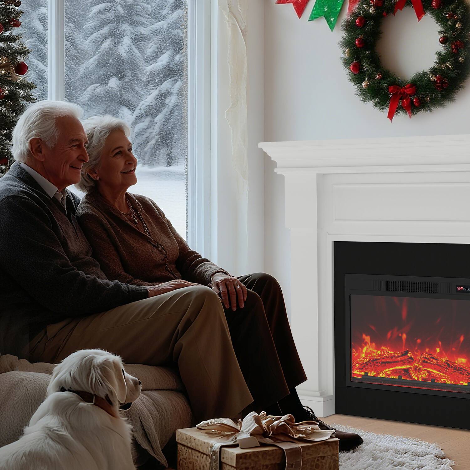 Alt View 5. Fehokinch - 48" White Electric Fireplace Mantel with Realistic 3D Flames, Remote Control & 1500W Heater - White.