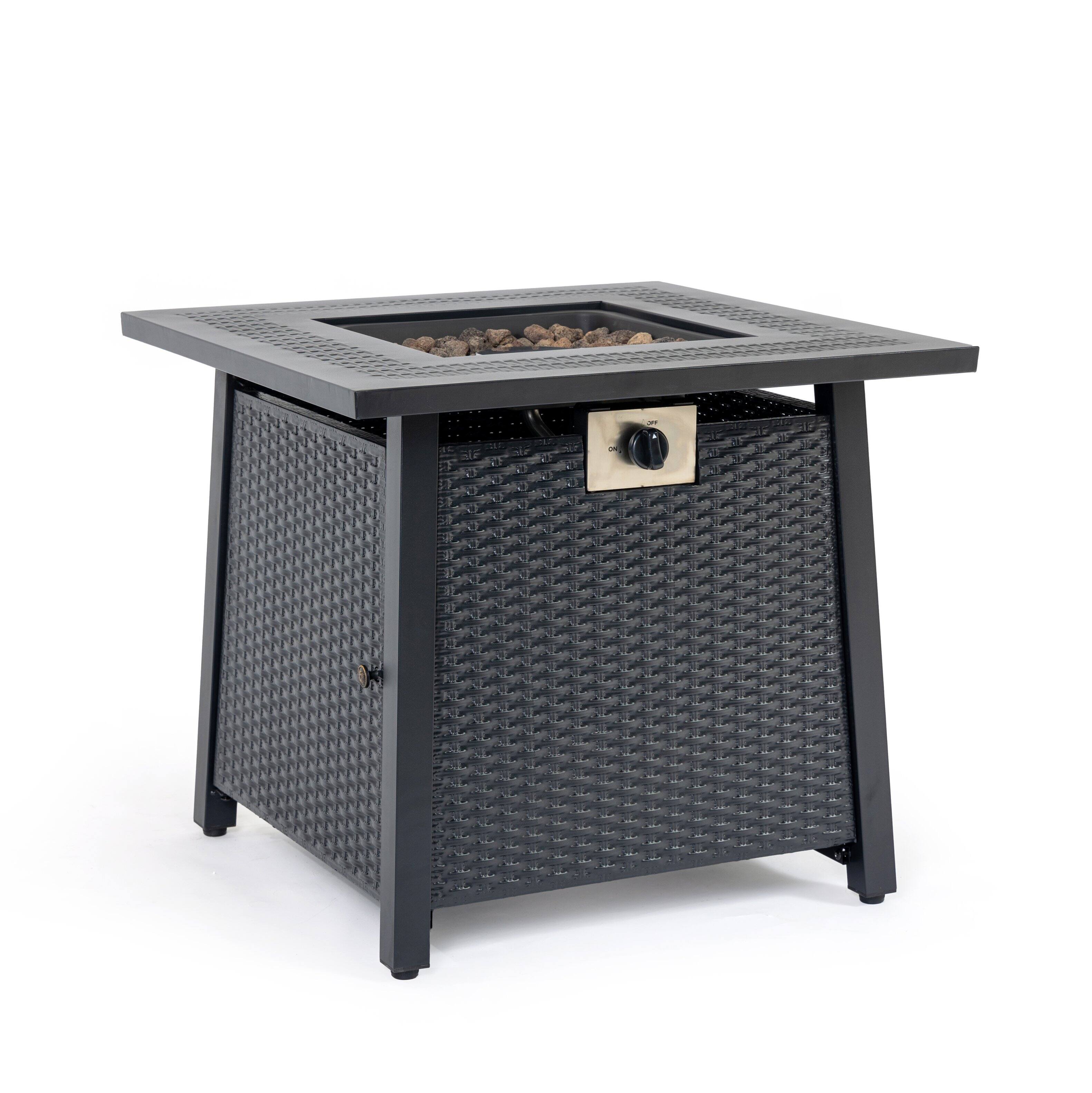 Angle. COWLOWN - 28in Iron Square Propane Fire Pit Table Black Finish Durable Outdoor Design for Patio Deck Garden or Backyard Use.
