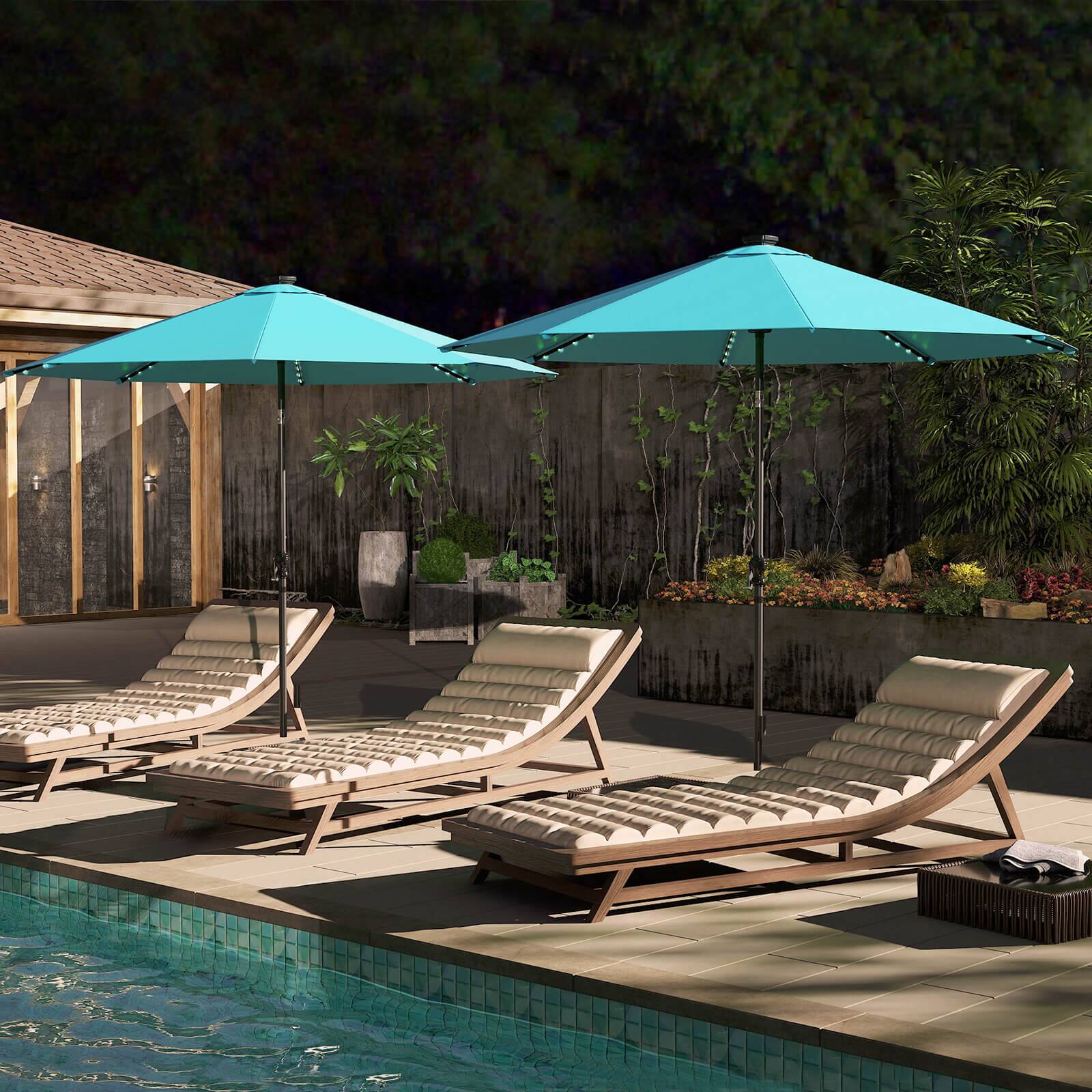Alt View 3. Costway - Costway 10 FT Solar Patio Umbrella with 96 LED Lights 35° Adjustable Tilt Vented Top - Turquoise.