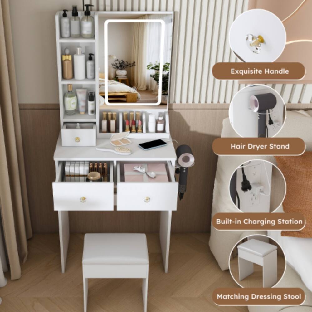 Exquisite Handle Hair Dryer Stand Built-in Charging Station Matching Dressing Stool
