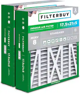 Filterbuy - 17.5x21x5 MERV 8 Dust & Allergy Defense, Pleated HVAC AC Furnace Air Filters Replacement for Rheem & Ruud (2-Pack) - Silver