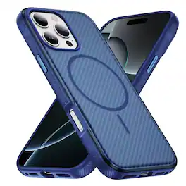 Kitcheniva - Translucent Carbon Magnetic Circle Phone Case With Tempered Glass For iPhone 16 Pro Max - Blue