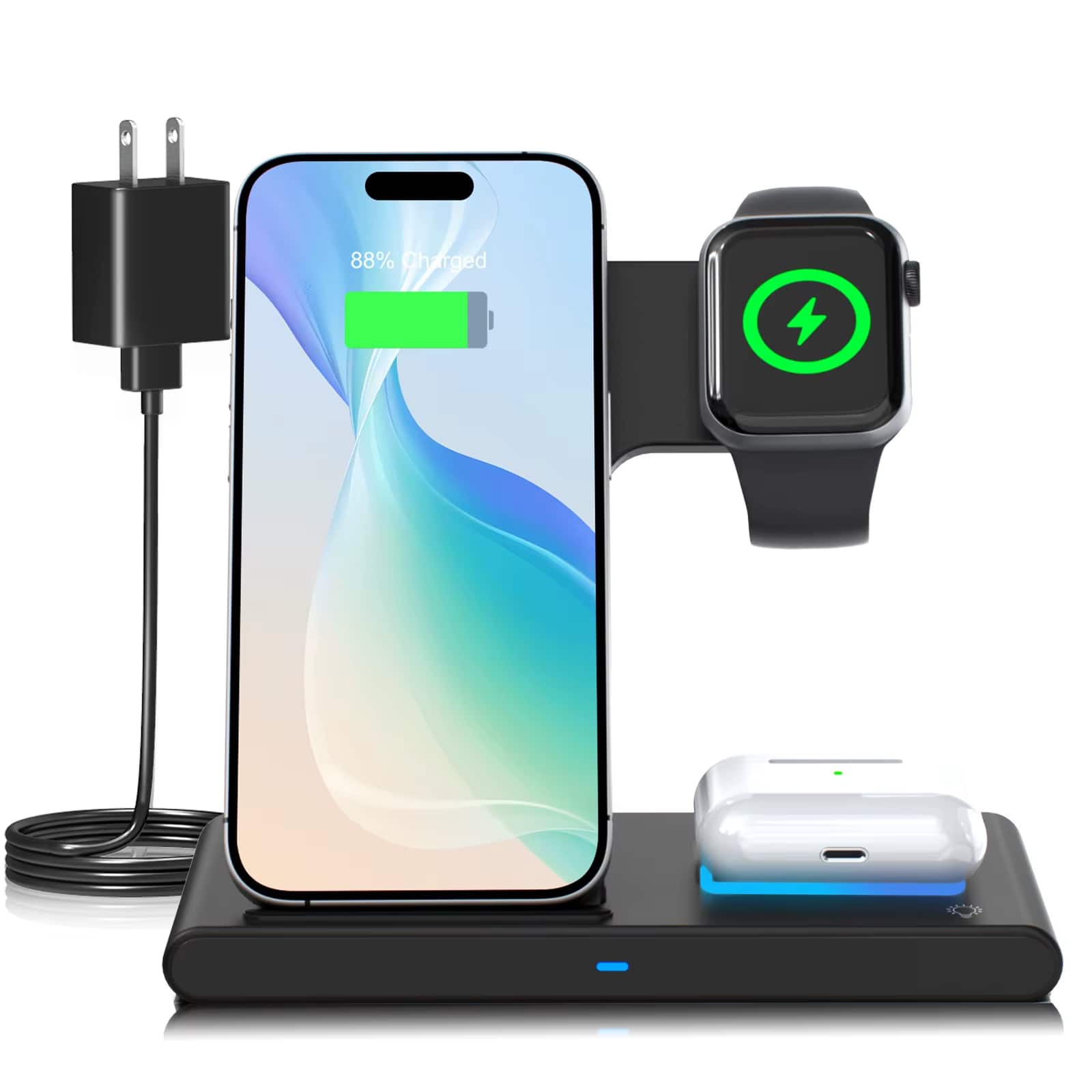 Luckbyte - 3-in-1 Foldable Magnetic Charging Pad, 18W Fast Wireless Charger for iPhone 16-12, Apple Watch & AirPods, Travel Stand
