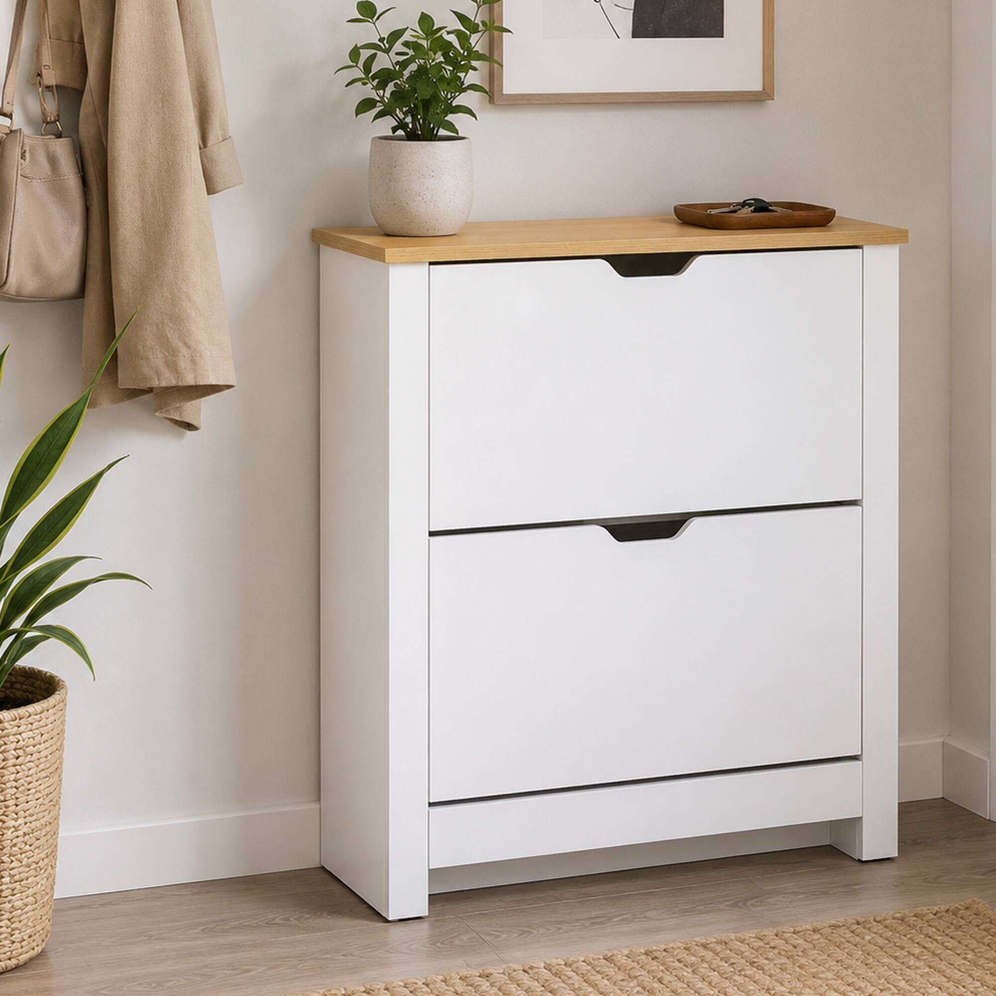 Alt View 7. Homcom - Shoe Storage Cabinet, Shoe Cabinet with 2 Flip Drawers and Adjustable Dividers - Natural and White.