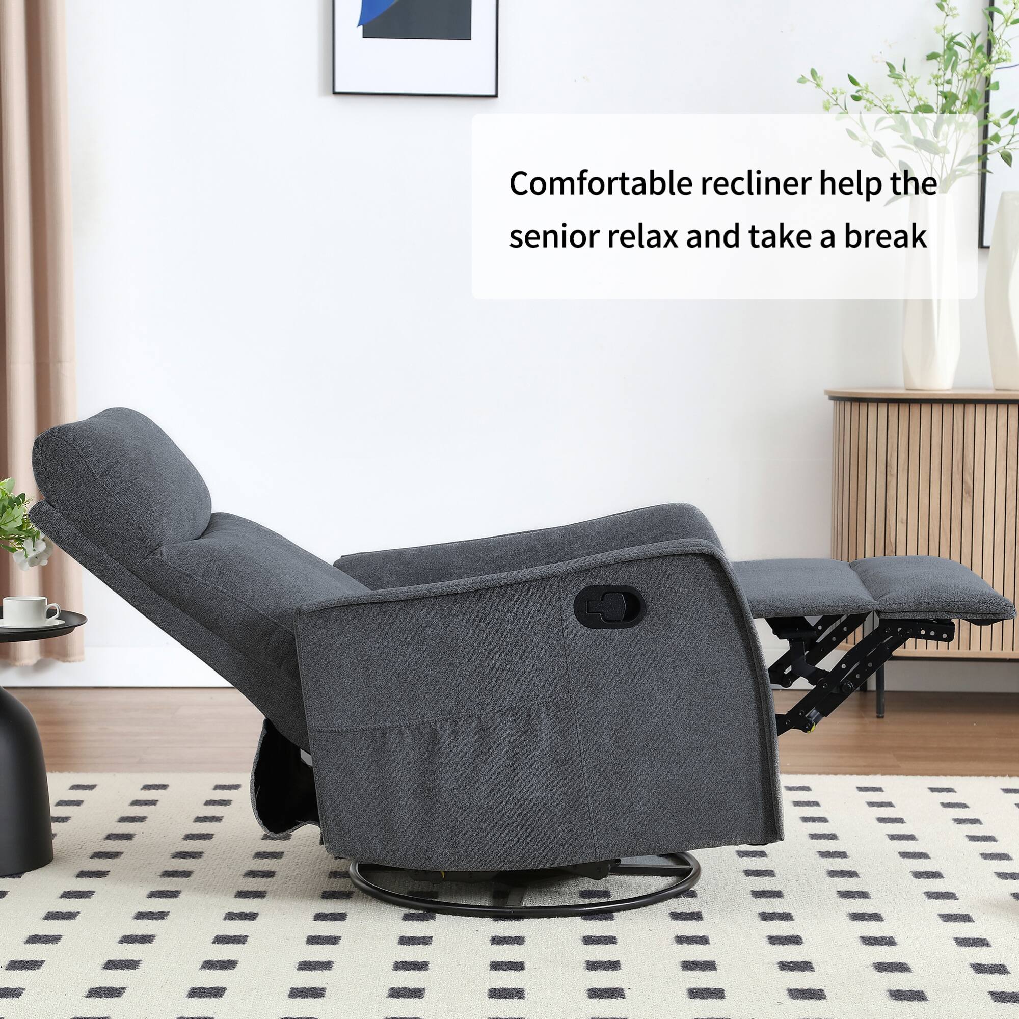 Comfortable recliner helps the senior relax and take a break