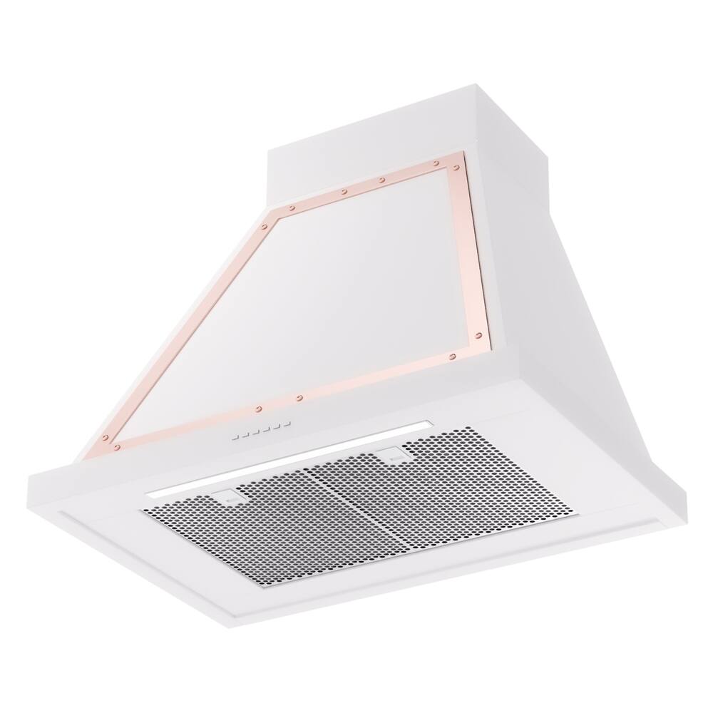Alt View 2. ILVE - ILVE Nostalgie II Noblesse 30 inch Ducted Wall Mount Range Hood with 600 CFM (White, Copper Trim) - White.