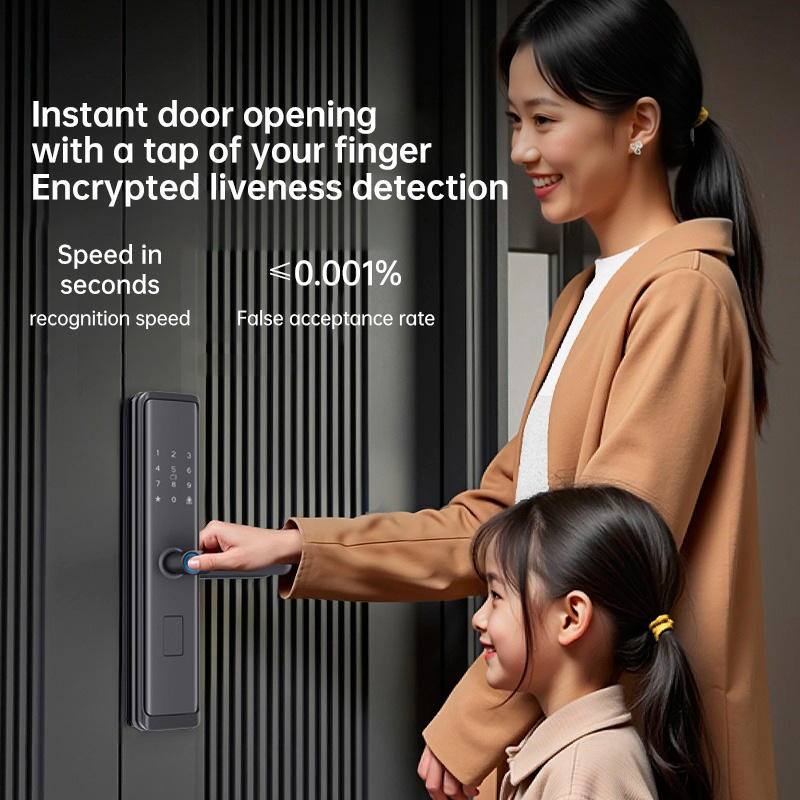 Instant door opening with a tap of your finger  
Encrypted liveness detection  

Speed in seconds  
recognition speed  

≤0.001%  
False acceptance rate