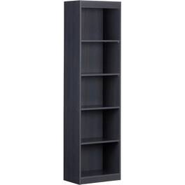Hivvago - Narrow 5-Shelf Bookcase Slim Storage Shelving Unit - Dark Blue Black Wood Finish
