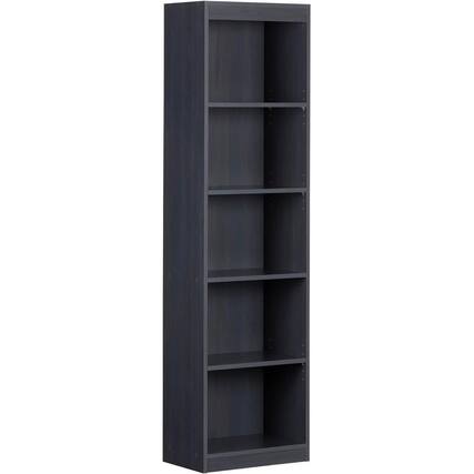Front. Hivvago - Narrow 5-Shelf Bookcase Slim Storage Shelving Unit Dark Blue Black Wood Finish - Dark Blue Black Wood Finish.