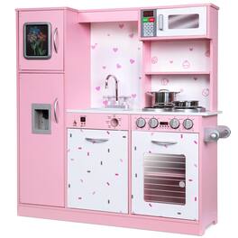 Lil' Jumbl - Kids Kitchen Set, Wooden Pretend Play Kitchen with Sounds & Accessories - Sprinkles - Pink