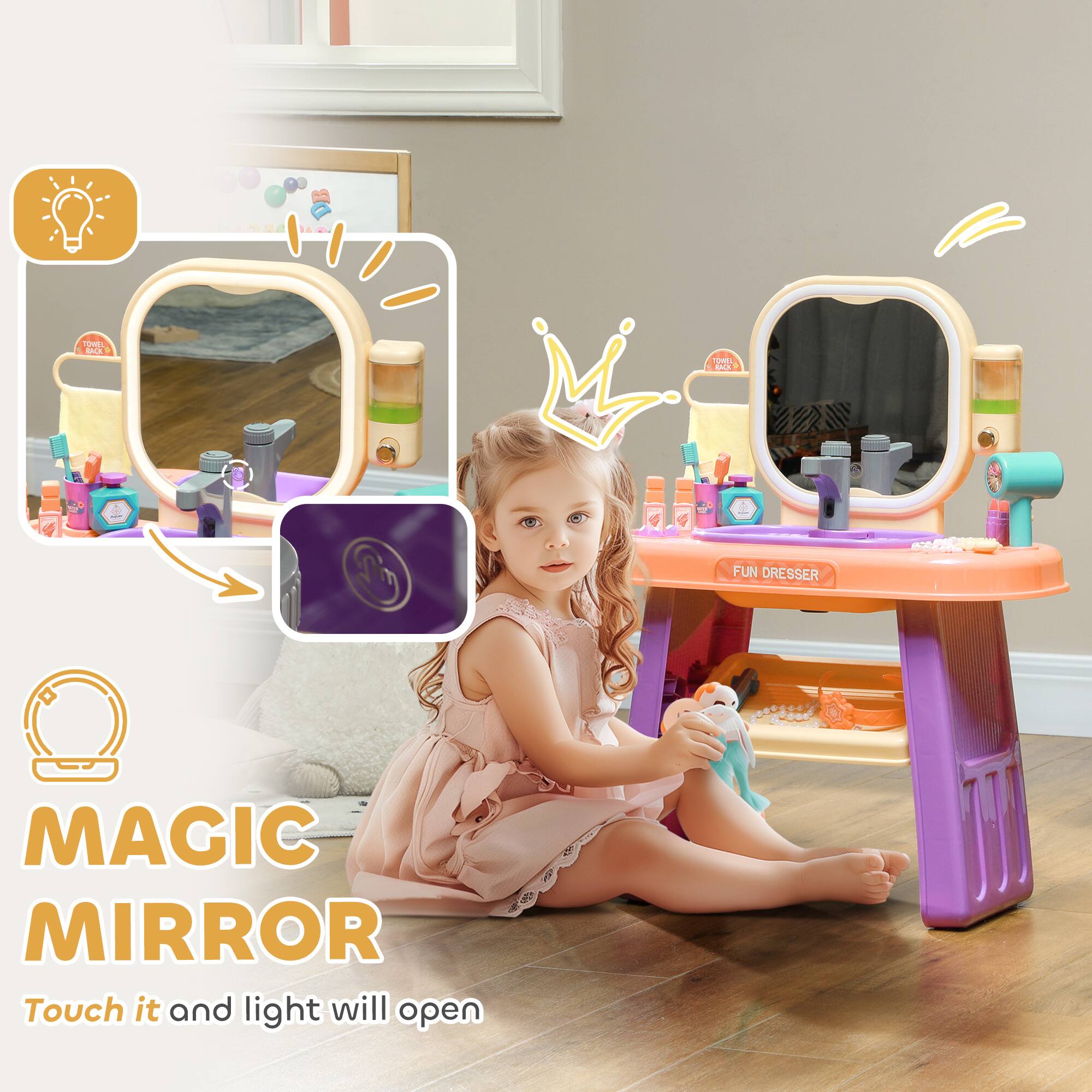 FUN DRESSER MAGIC MIRROR  
Touch it and light will open
