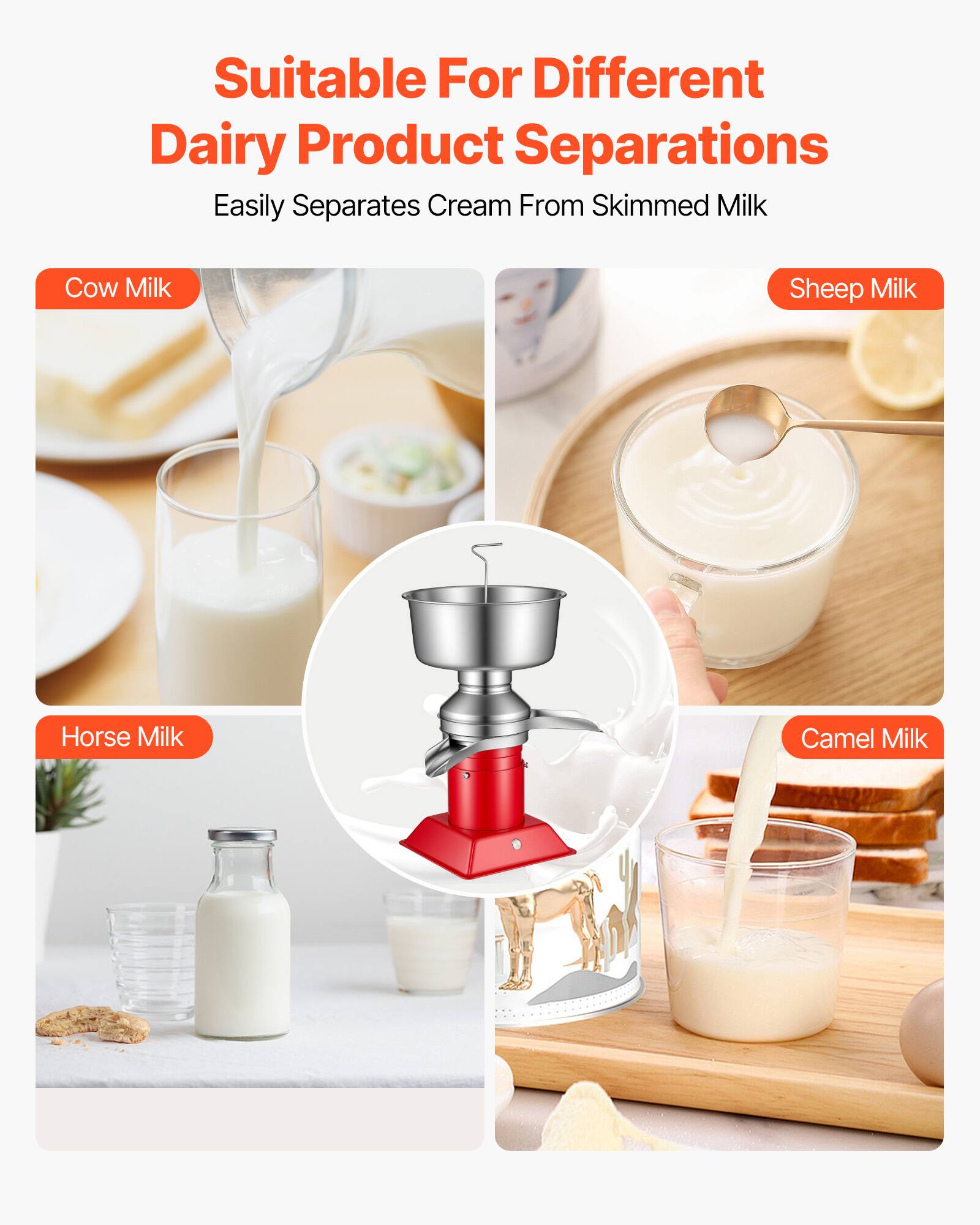 Suitable For Different Dairy Product Separations  
Easily Separates Cream From Skimmed Milk  

- Cow Milk  
- Sheep Milk  
- Horse Milk  
- Camel Milk