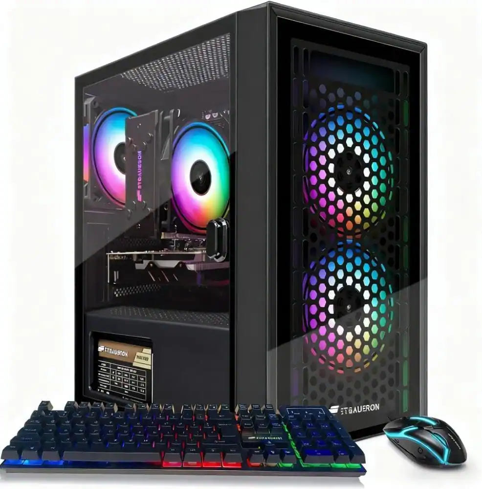 STGAubron - Gaming Desktop PC, Intel i7 Xeon E5 3.0GHz, Radeon RX 550 4G, 16GB RAM, 512GB SSD, WiFi, BT 5.0, Win11 Home - Black