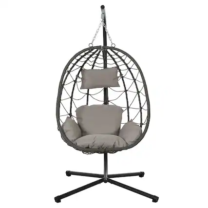 Front. APRILSOUL - Egg Chair with Stand Indoor Outdoor Swing Chair Patio Hanging Chair with Stand - Gray.