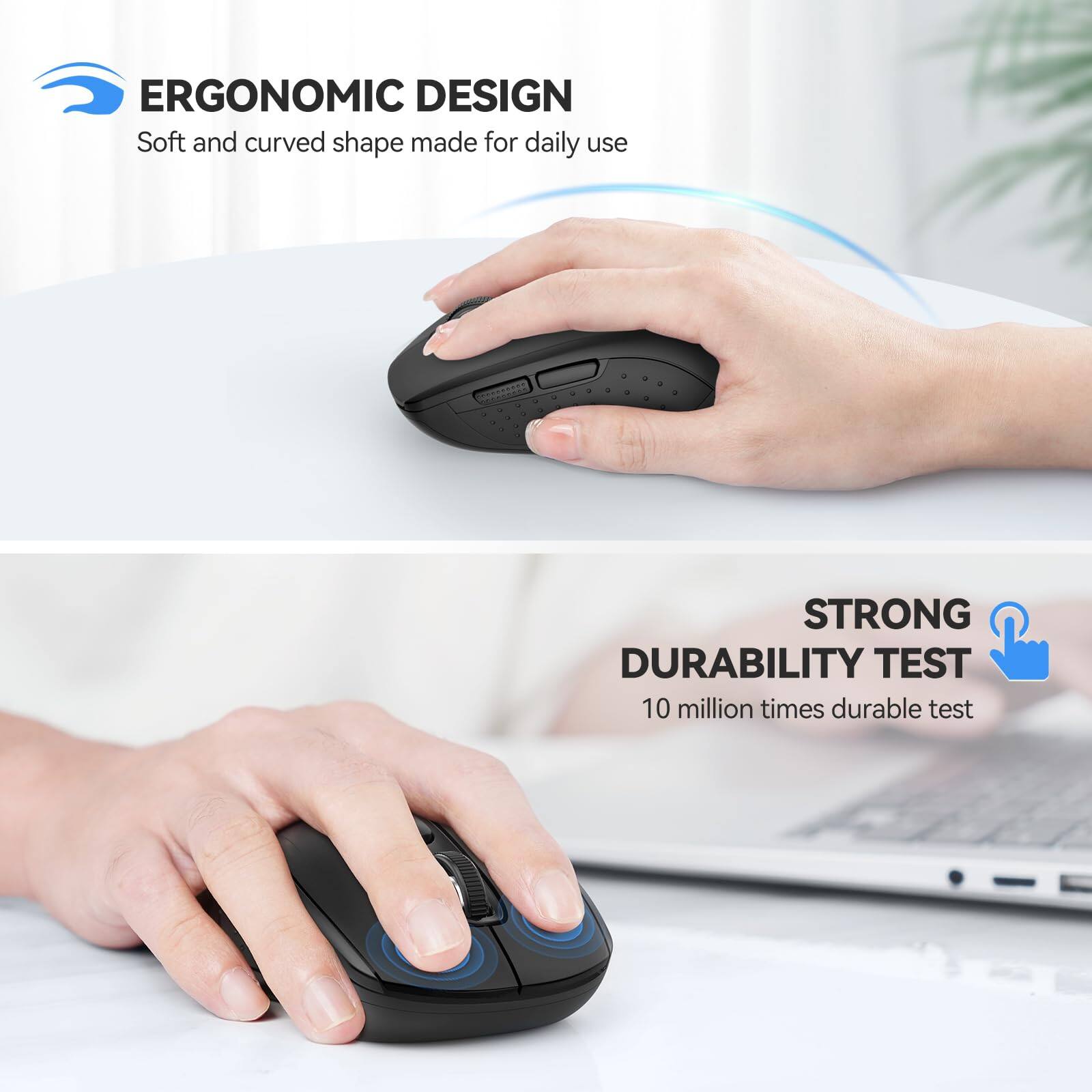 ERGONOMIC DESIGN  
Soft and curved shape made for daily use  

STRONG DURABILITY TEST  
10 million times durable test