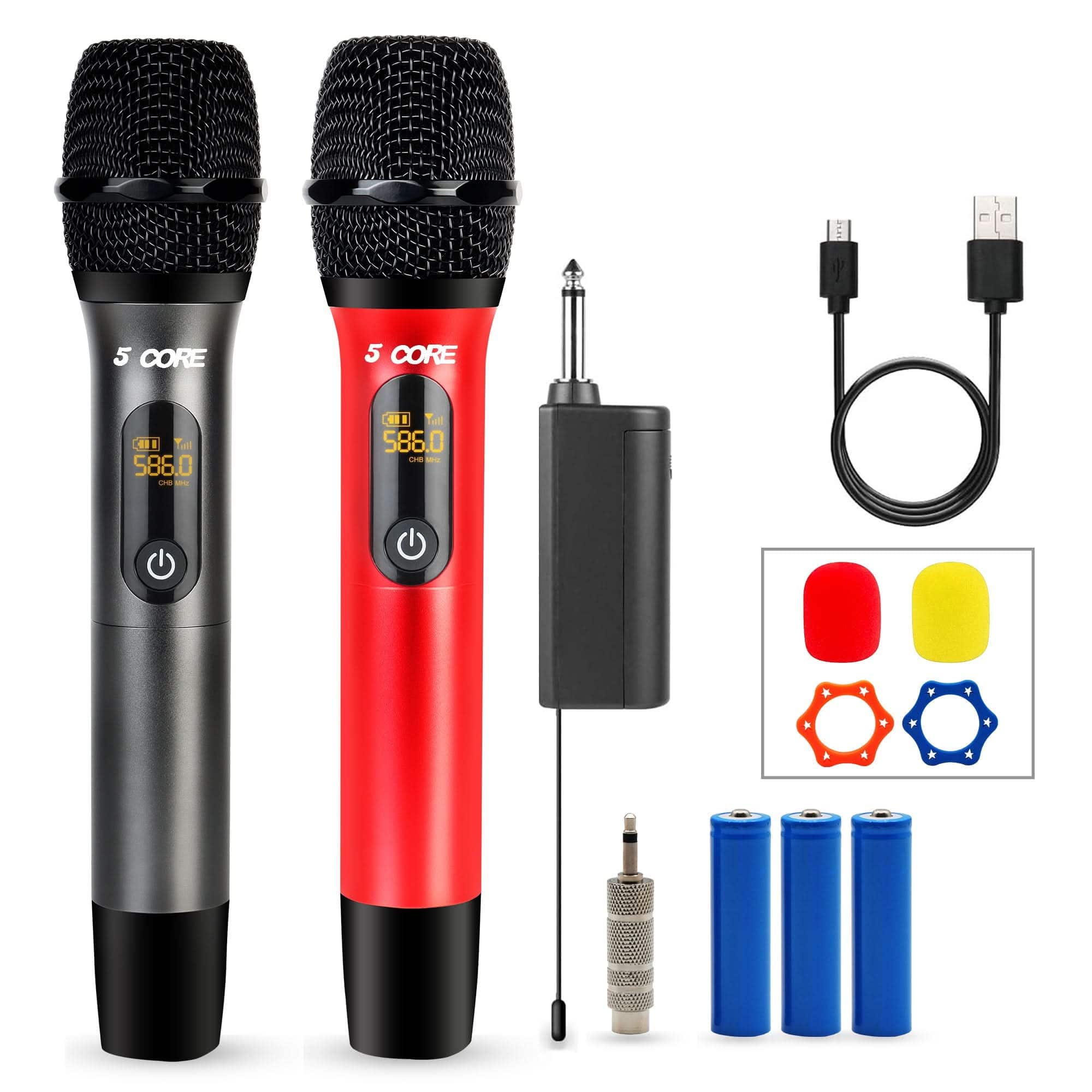 5 CORE - 5Core Lavalier Microphone Clip On Professional Grade 3.5mm Lav Lapel Mic Omnidirectional-WM UHF 02-RED+GRAY