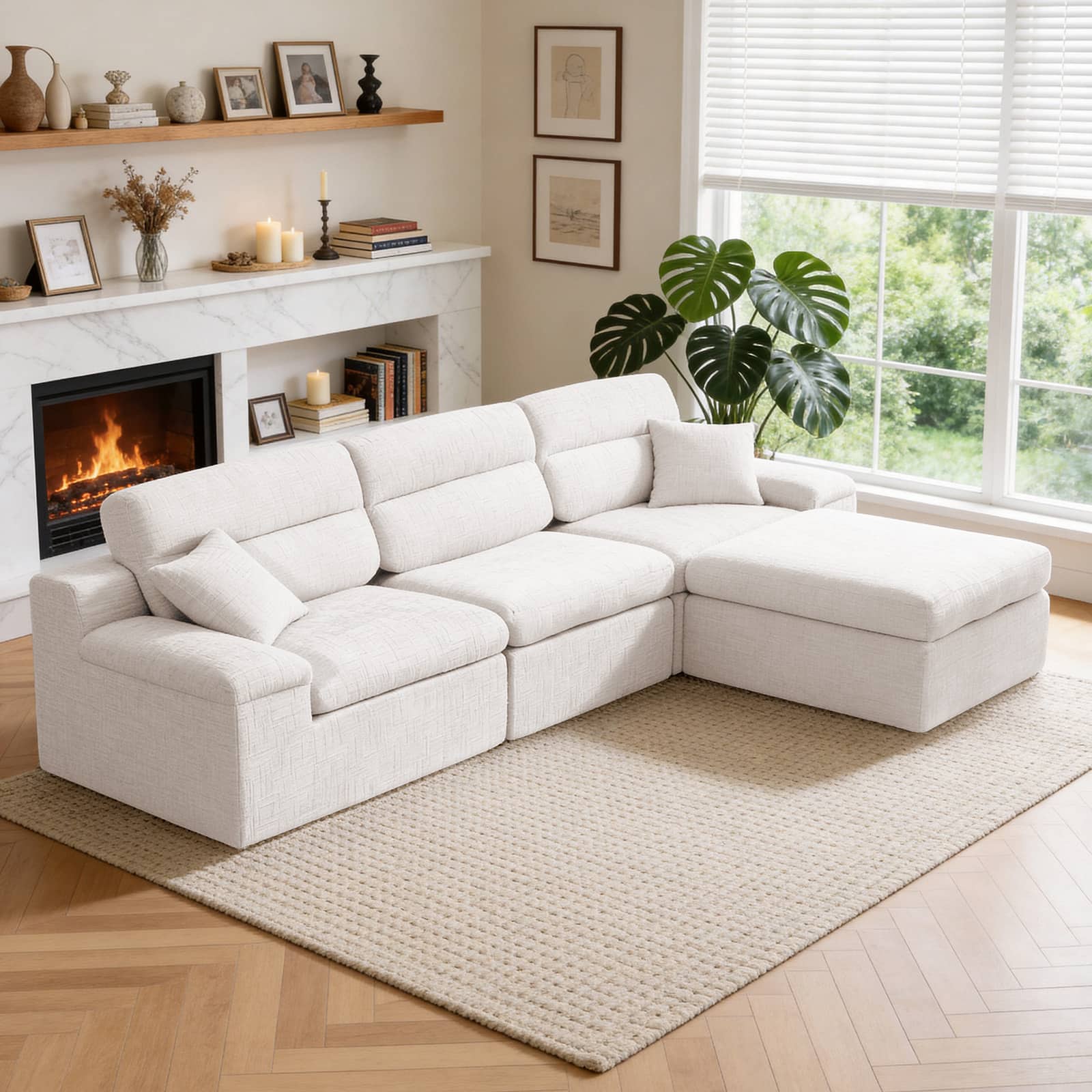 Anysun - L-Shape Chenille Corner Chaise Sofa with High Backrest - Compressed Sponge, No Assembly for Living Room & Apartment - Beige