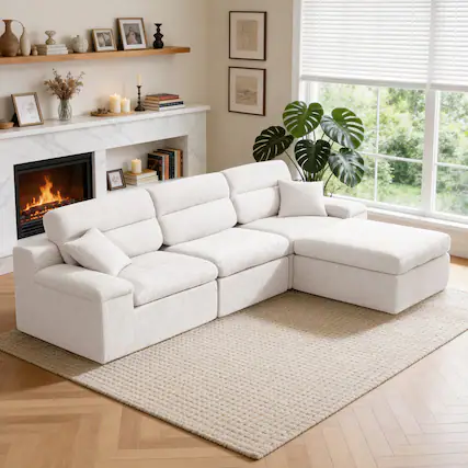 Front. Anysun - L-Shape Chenille Corner Chaise Sofa with High Backrest - Compressed Sponge, No Assembly for Living Room & Apartment - Beige.