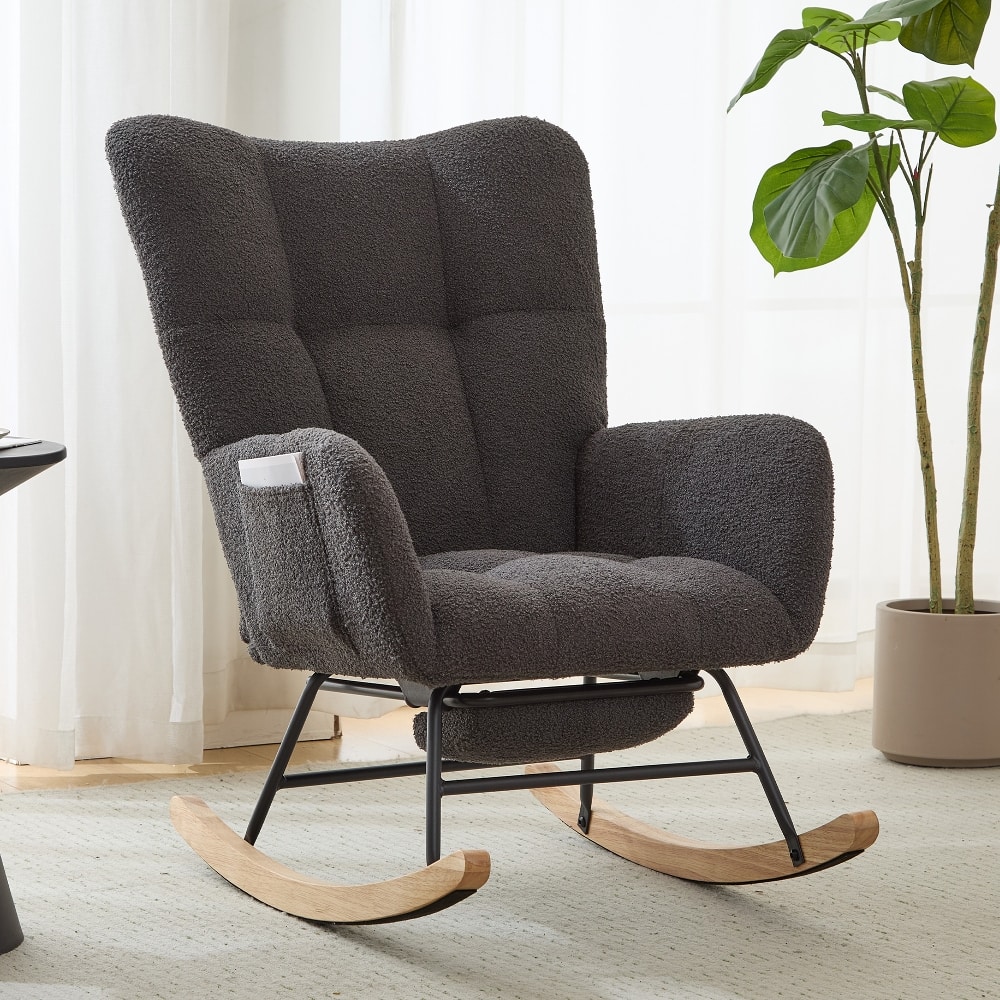Loheer - Teddy Fabric Nursery Glider Rocker with Ottoman Grey - Gray