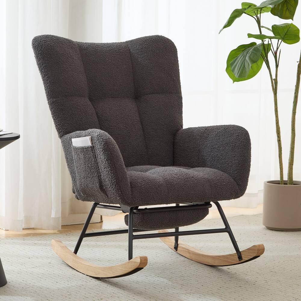 Front. Loheer - Loheer Teddy Fabric Nursery Glider Rocker with Ottoman Grey - Grey.
