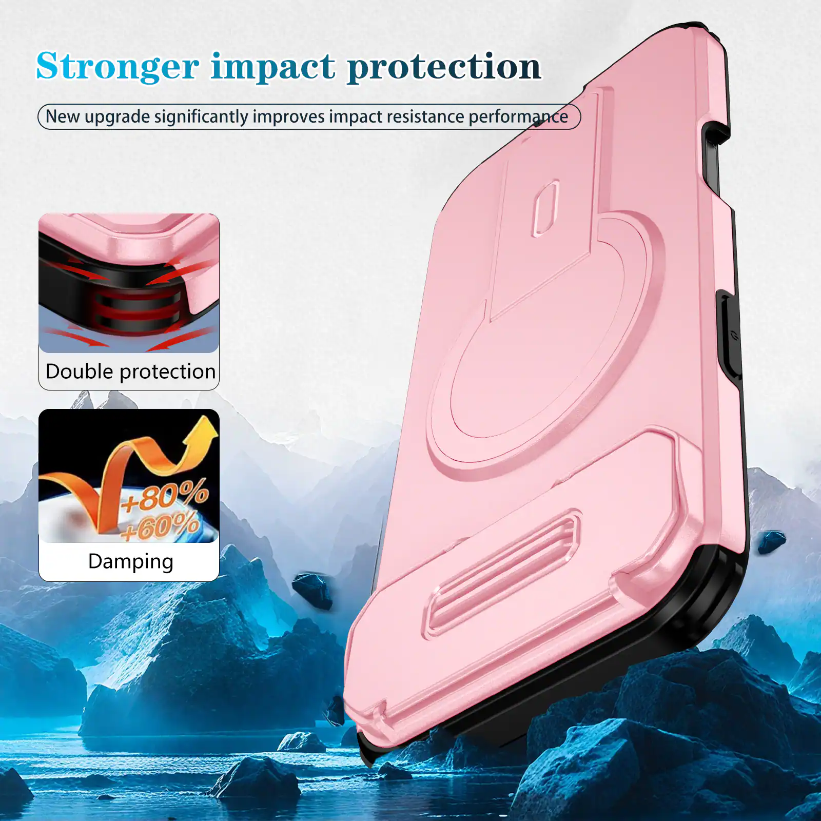 Stronger impact protection  
New upgrade significantly improves impact resistance performance  
Double protection  
+80% +60% Damping