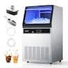 VEVOR - Commercial Ice Maker Machine with Pump, 130Lbs/24H with 33Lbs Storage, 45 Cubes per Cycle, Freestanding & Under Counter - Silver