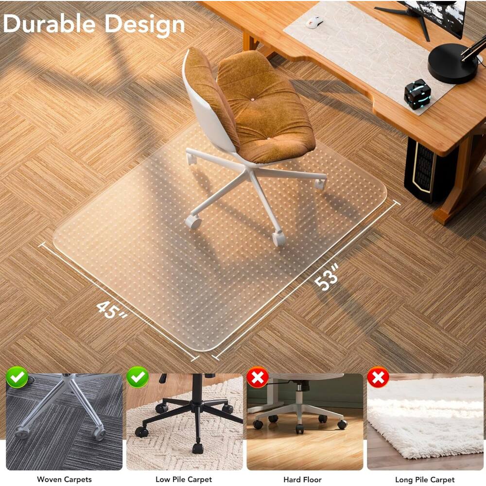 Durable Design  
45" x 53"  
Woven Carpets  
Low Pile Carpet  
Hard Floor  
Long Pile Carpet