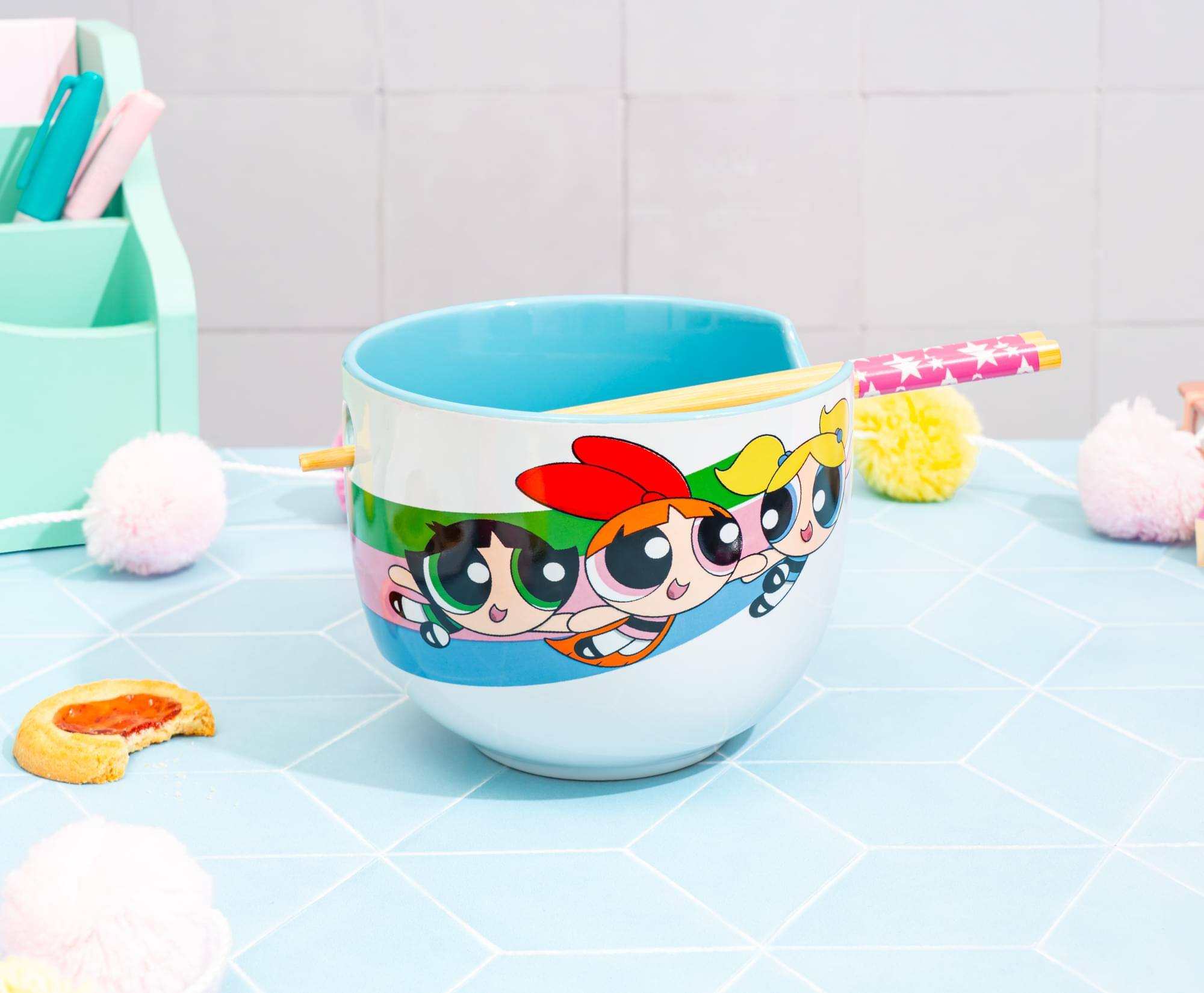 Alt View 3. Silver Buffalo - The Powerpuff Girls 20-Ounce Ceramic Ramen Bowl With Chopsticks - White.