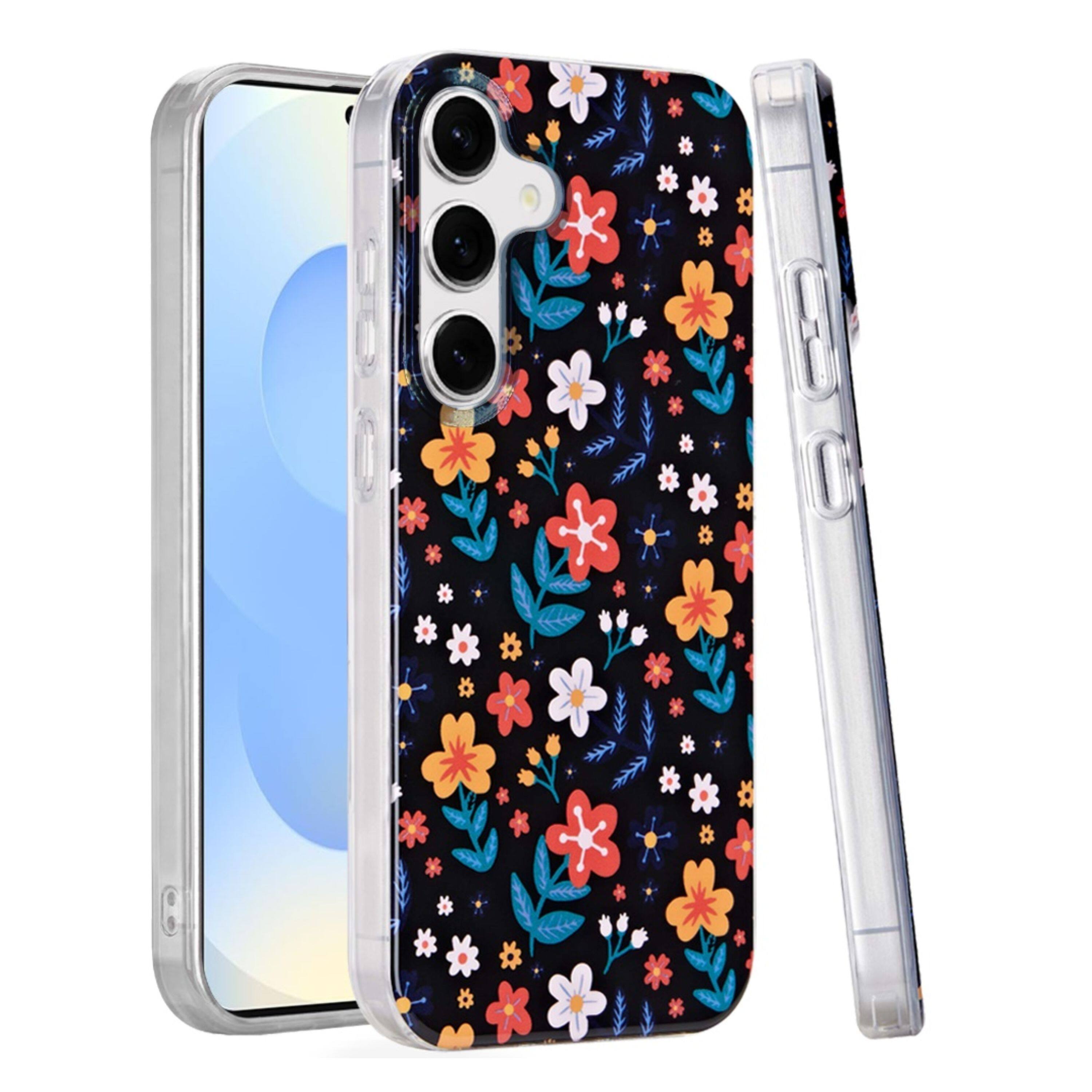 Angle. Kitcheniva - Layer In Mold Design TPU Case With Tempered Glass For Samsung S25/S24 Nightly Floral - Multicolor.