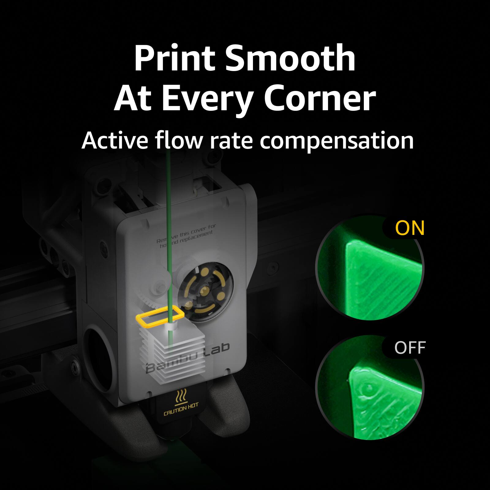 Print Smooth At Every Corner Active flow rate compensation for 21 COVE Fon VE 7c replacement has ON Lab Bambo OFF HOT CRUTION