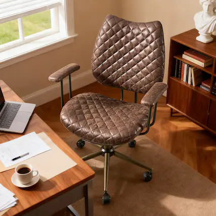 Front. Ovios - 300lbs Capacity Office Chair, Ergonomic Executive Desk Chair, Mid-Century Modern Home Chair - Dark Brwon(Suede).