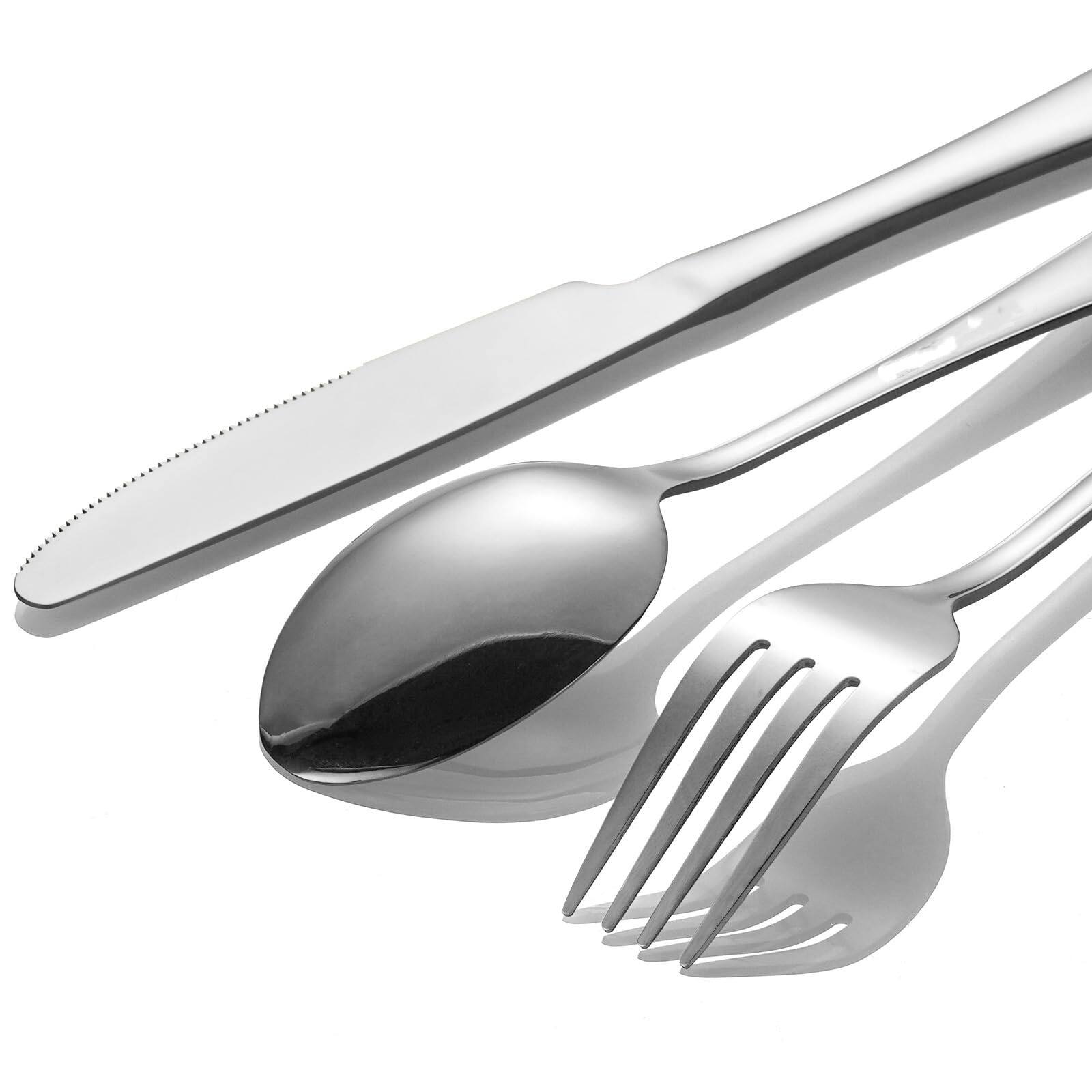 Angle. Dazzed Corner - 60-Piece Silverware Set for 20,Stainless Steel Flatware Cutlery Set - Silver.