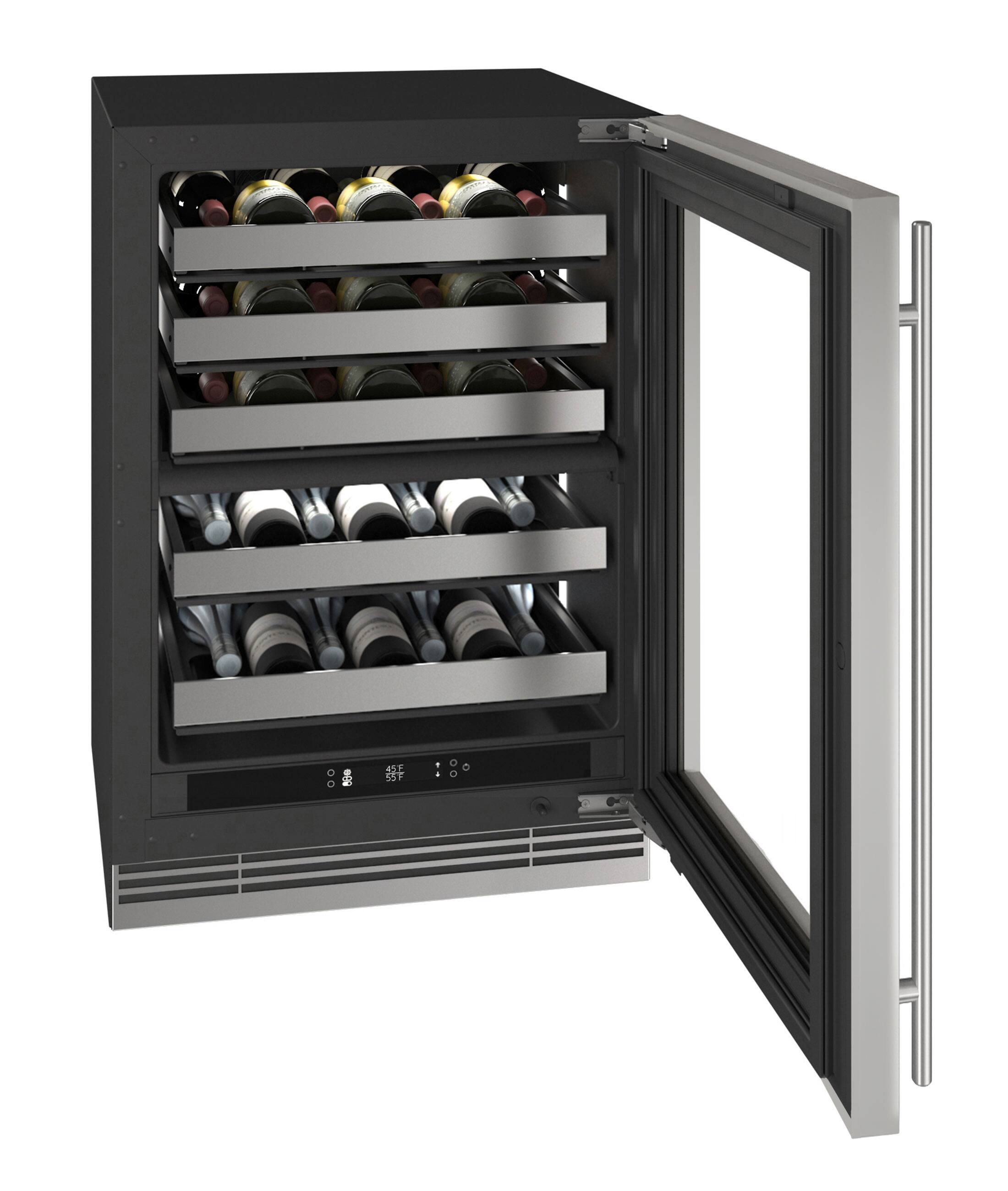 Angle. U-Line - 24"W. 5.1 Cu.Ft. Built-In Dual-Zone Wine Ref.-Stainless Steel Frame w. Glass - Stainless Steel.