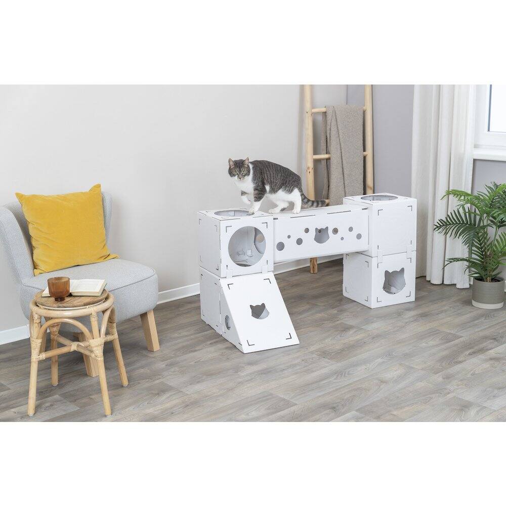 Left. TRIXIE - Finca Felice Indoor Modular Cardboard Cat Condo, Cat Play Tower - White.