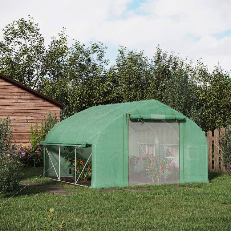 Alt View 2. PULUZ - 11.4 feet x 9.8 feet x 6.5 feet Walk-in Tunnel Greenhouse, Green House with Zippered Mesh Door, 7 Mesh Windows - Green.
