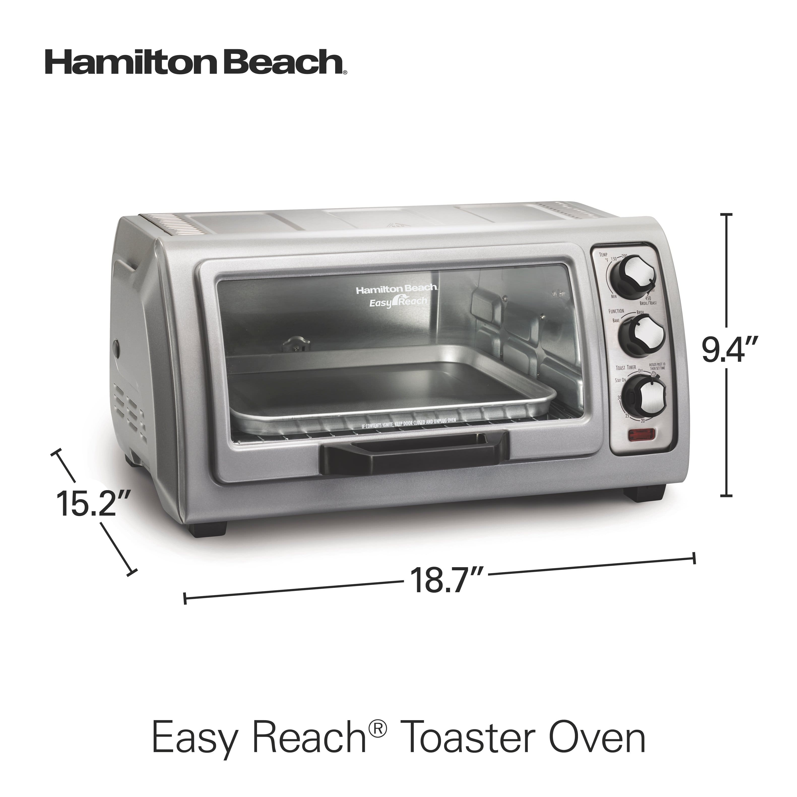 Hamilton Beach
Easy Reach® Toaster Oven
- 15.2" (width)
- 18.7" (length)
- 9.4" (height)