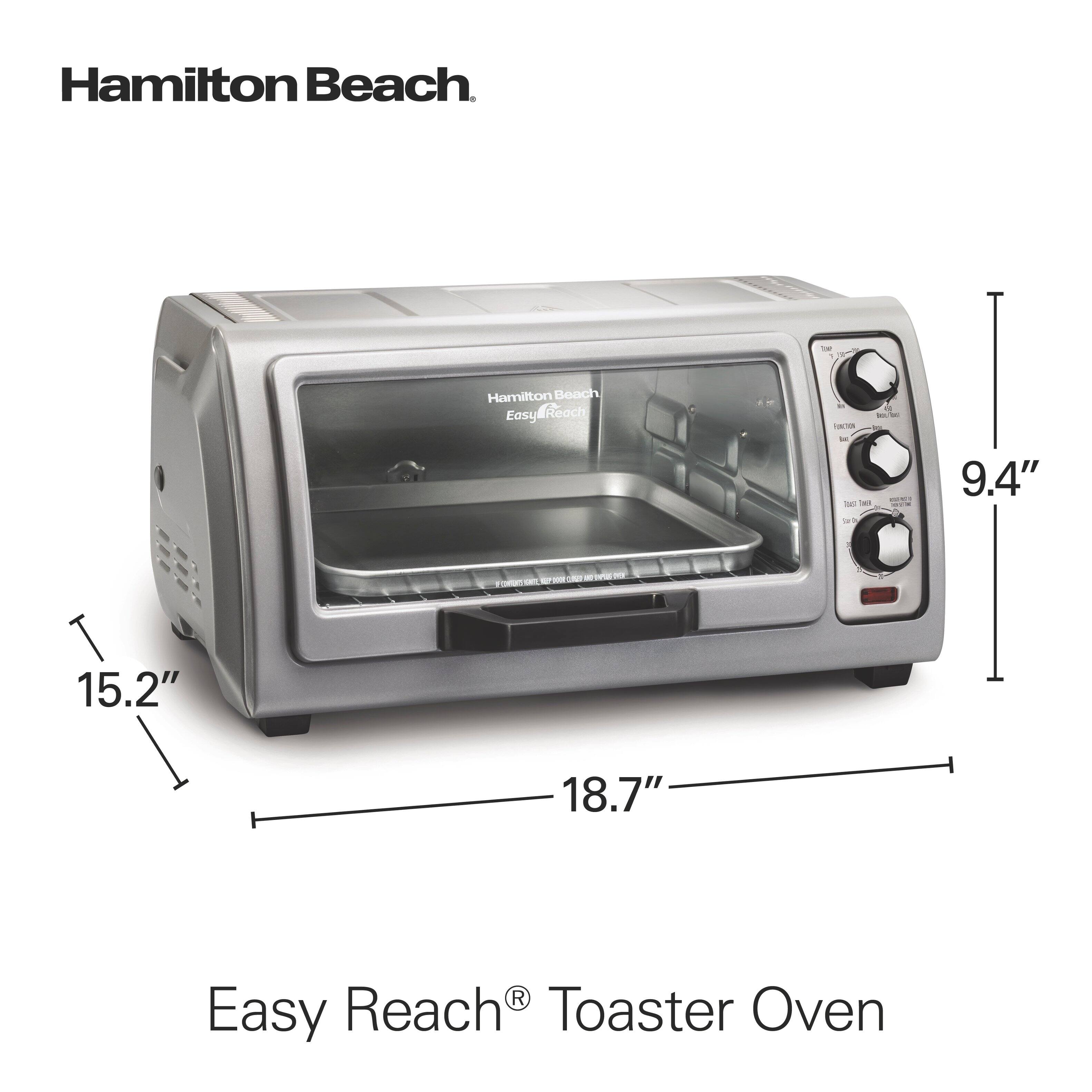 Hamilton Beach

Easy Reach® Toaster Oven

- 15.2" (width)
- 18.7" (length)
- 9.4" (height)