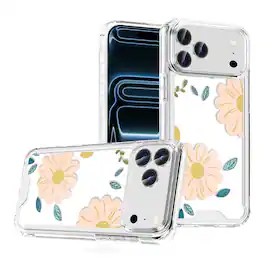 Kitcheniva - Minimalist Large Daisy Design Clear TPU Phone Case With Tempered Glass For iPhone 17 Pro Max - Multicolor