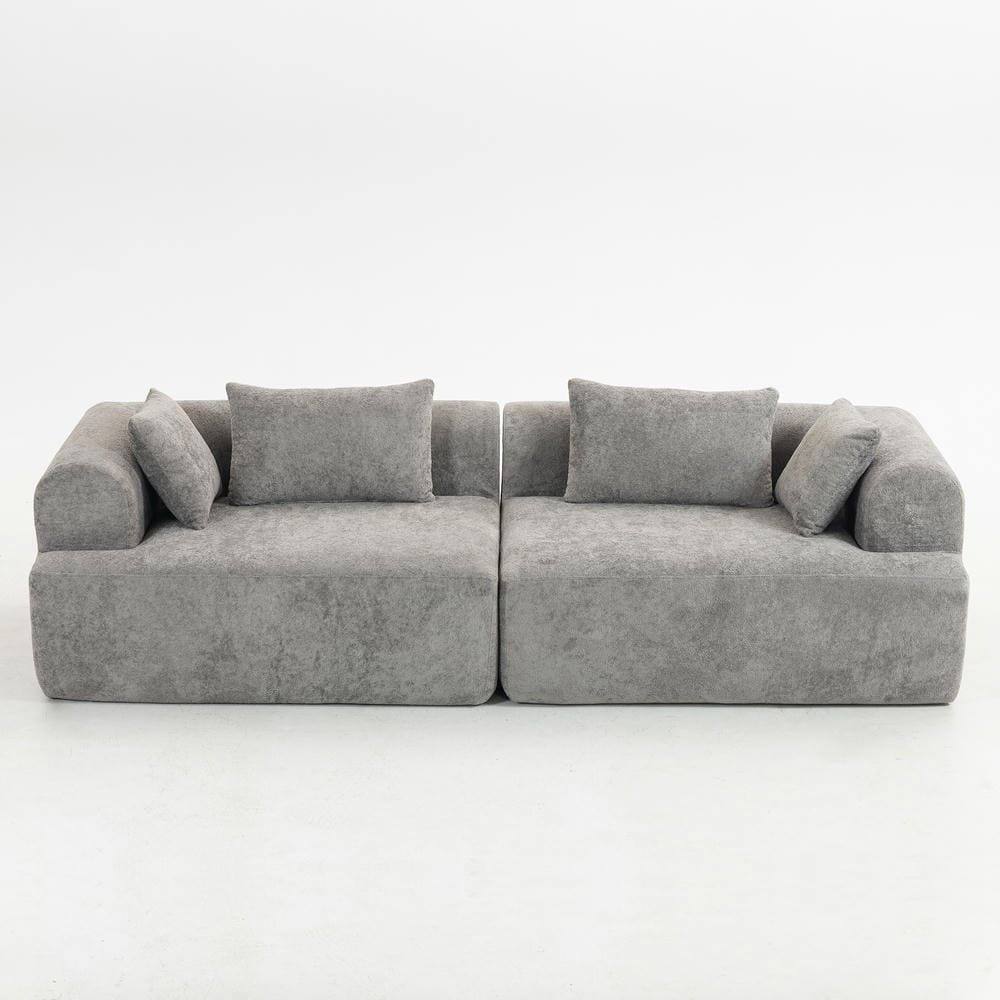 Alt View 4. Kadyn - 96" Full-Foam Modular Sectional Sofa, 2-Piece Boucle Cloud Couch, Compressed Shipping, Gray - Gray.