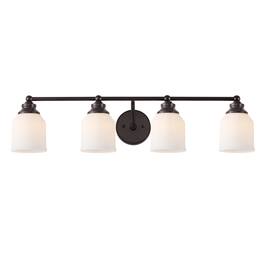Jonathan Y - Lydia 33.25" 4-Light Farmhouse Cottage Metal LED Vanity Light with Frosted Glass Shades, Oil Rubbed Bronze - Oil-Rubbed Bronze