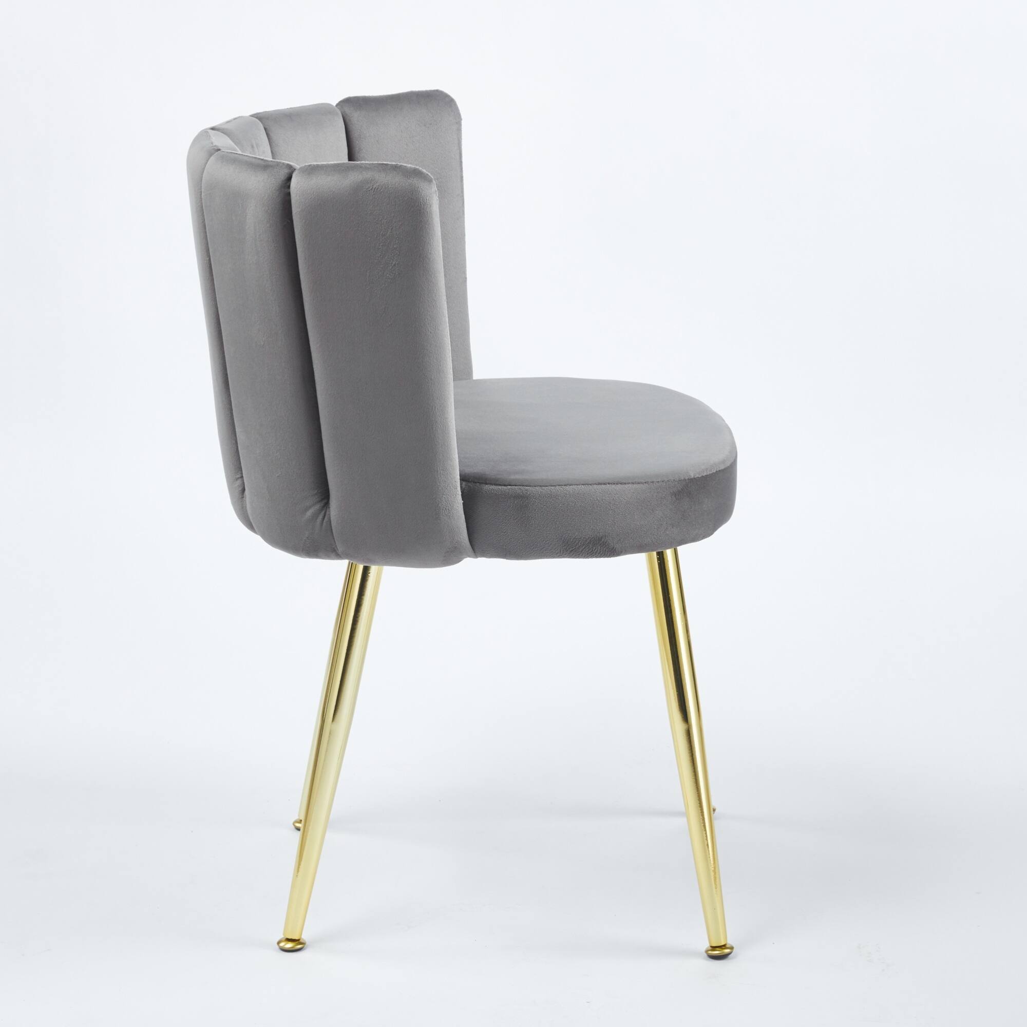 Left. GOODSILO - Elegant Velvet Dining Chairs Set of 2 with Golden Iron Legs for Modern Living Spaces - Grey.